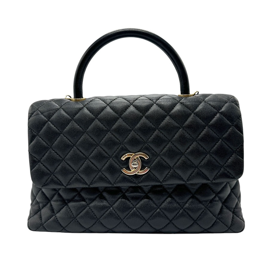 シャネル CHANEL ハンドバッグ ココハンドル キャビアスキンレザー ブラック ゴールド レディース n0658