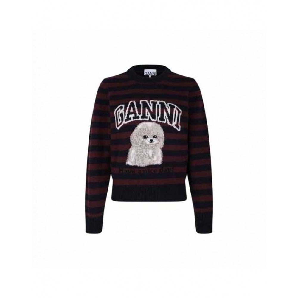 ガニストライププードルニットバーガンディーレディース K2567 999