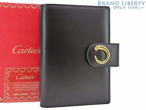 未使用カルティエパンテールドゥカルティエミニアジェンダ手帳カバーシステム手帳ブラックゴールド金具カーフレザーL3000245