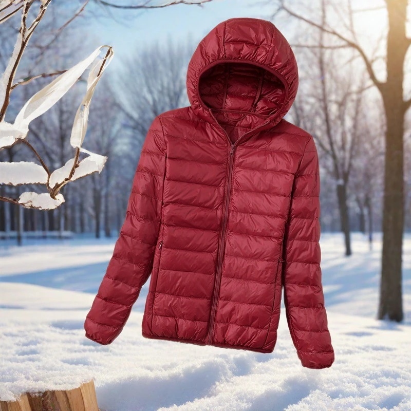 スタンドカラーとフード付きの女性用のなオフコード軽量ダウンジャケット2つのオプションから選択可能ファッショナブルで多用途な韓国スタイルのジャケット