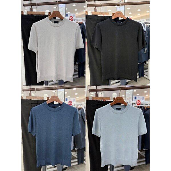 メンズ夏薄型メッシュポイントラウンドネックUネックニットトップTシャツ4カラー択1_JK
