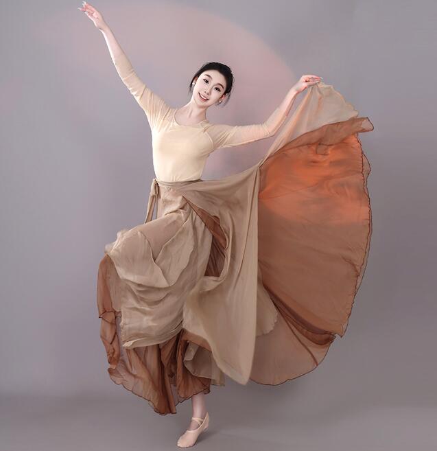 巻きスカート ラップスカート 720度 大きい裾 ダンススカート 女性 ダンス衣装 広がるスカート 2色スプライス スリット入り 古典ダンス衣装 モダンダンス 民族風ダンス 大きい裾スカート ひらひら