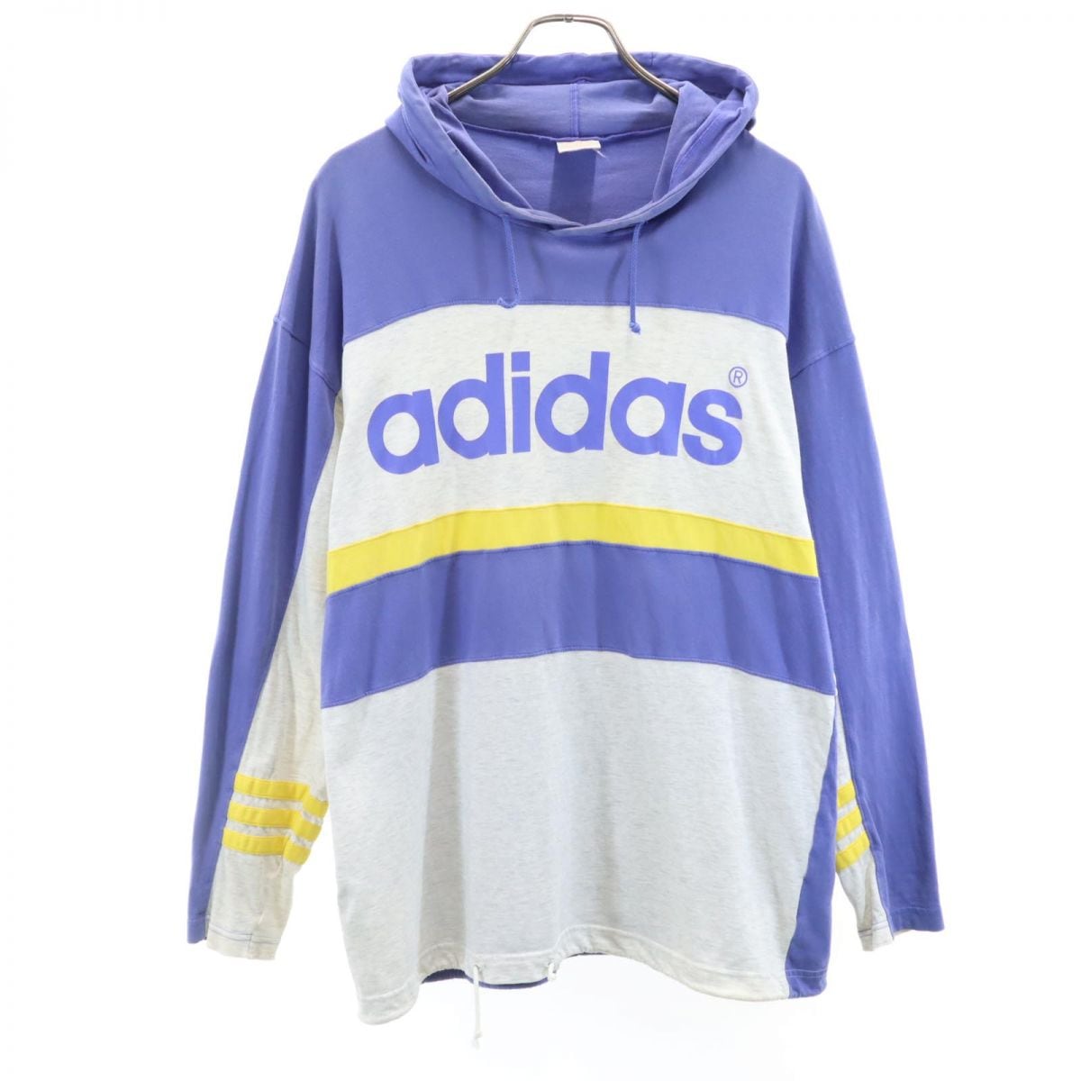 80s デサント製 ヴィンテージ トレフォイルロゴ 長袖 パーカー L-O ブルー系 メンズ