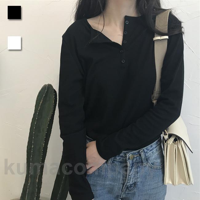 長袖Tシャツ レディース Tシャツ 白 カットソー 長袖 春秋 重ね着 無地Tシャツ 襟ボタン トップス 薄手 肌着 ゆったりTシャツ 着まわし
