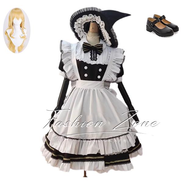 【品質良い 大好評中】東方プロジェクト 霧雨魔理沙 コスプレ衣装 ウィッグ 靴 cos ハロウィン 演出服 変装