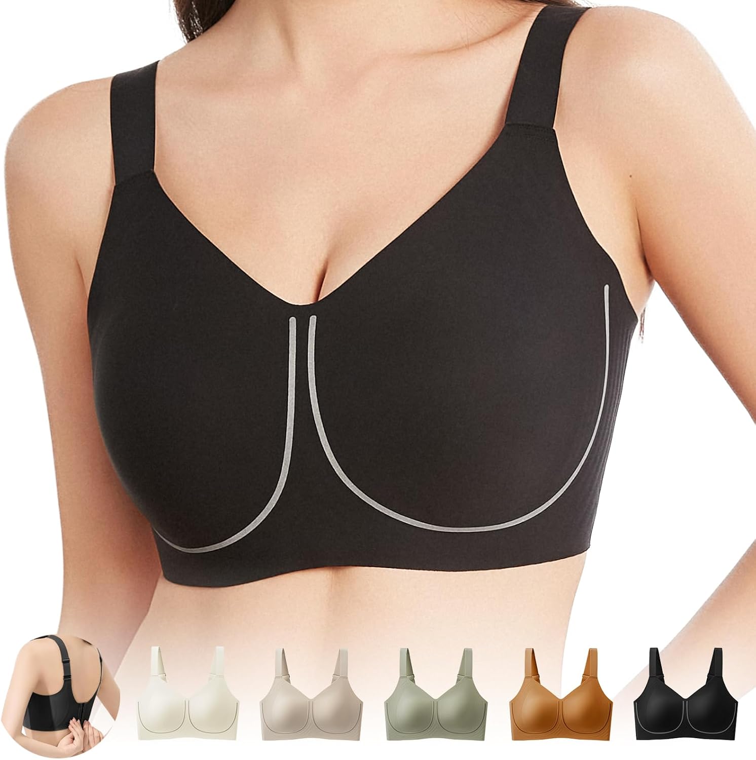 シームレスブラ小さく見せる効果（約2カップダウン）瞬間的に痩せて見える垂れ防止ジェリーストリップ新技術採用ソフトサポートで自然なシルエットノーワイヤー脇高設計揺れ軽減幅広ストラップ 7,861円