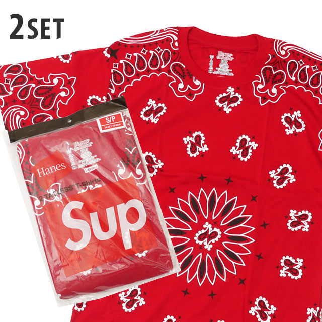 【数量限定特別価格】 シュプリーム SUPREME x ヘインズ Hanes Bandana Tagless Tee 2-pack Tシャツ 2枚セット RED レッド 赤 200-009034-03