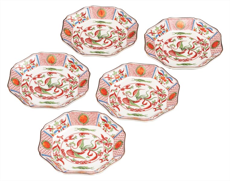 九谷焼いわたや 6.5号皿揃赤絵鳳凰 K9-161 9,627円