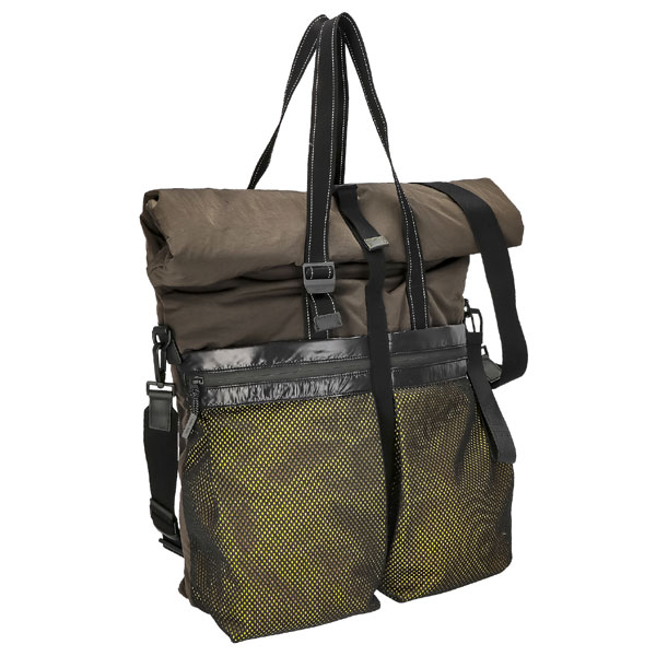 BOTTEGA VENETA 573062-VBOU1-2117 ボッテガヴェネタ トートバッグ ナイロン/ポリエステル/カーフレザー フォンダンカーキブラウン/ブラック/イエロー
