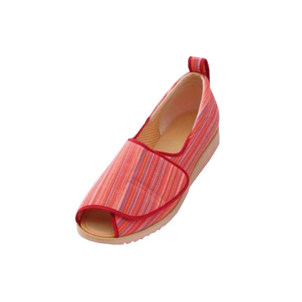 介護靴 施設・院内用 オープン和（なごみ） 1026 両足 徳武産業 あゆみシリーズ ／S (21.021.5cm) 赤（縞）
