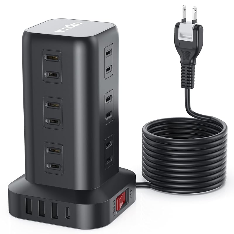 YUNDOO 電源タップ 蛸足コンセント mini型 ほこり防止 シャッター付き 配線しやすい180スイングプラグ 2m 延長コード 2Pプラグ 12個ACコンセント 3USBポート付き Type