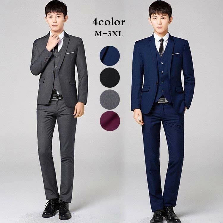 【毎日厳選 】 スーツ メンズ スリムスーツ 3点セット ビジネススーツ カジュアルスーツ 一つボタン フォーマル 仕事 大人っぽい 落ち着いたスーツ（suit142）