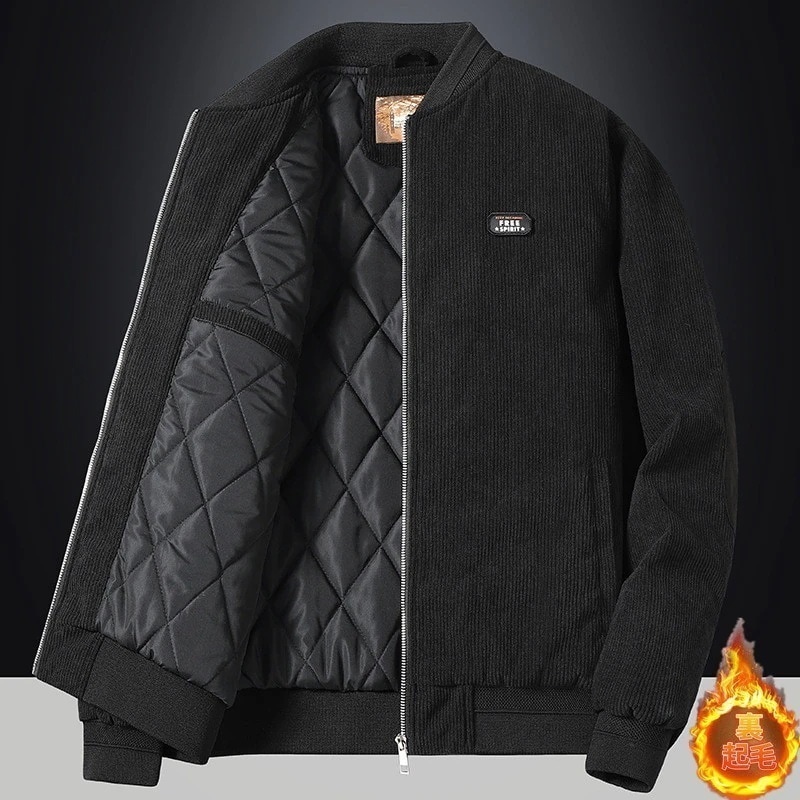 コーデュロイコートメンズ中綿ジャケットスタジャンフライトジャケット裏起毛上着アウター冬物防寒保温厚立ち襟カジュアル40