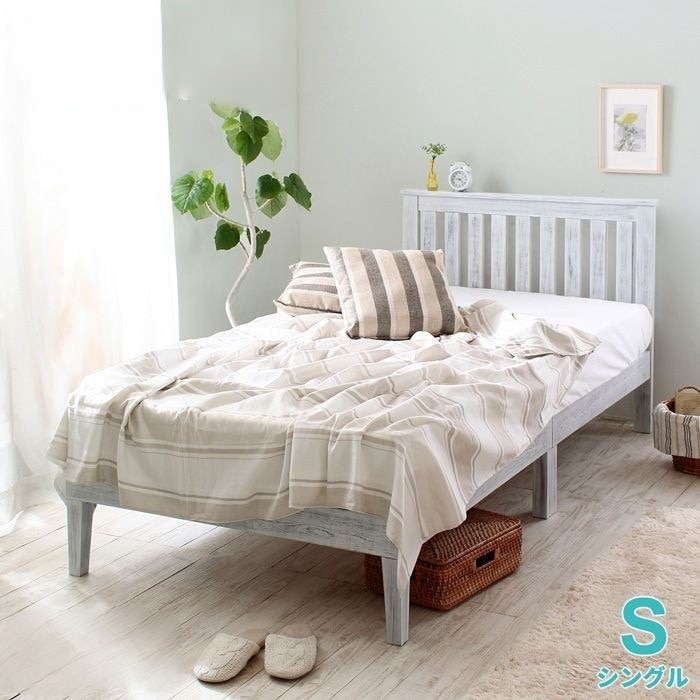 シャビ― ホワイトパイン すのこ ベッド シングルアンティーク調 天然木 木目 無垢材 フレームのみ 通気性 5009