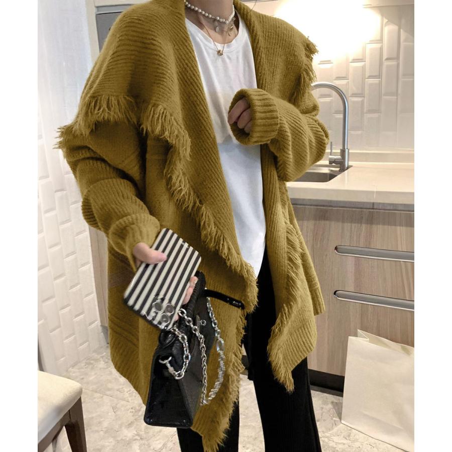 ゆったり 羽織り ミディアム丈 新作 秋冬 アウター レディース ニットカーディガン 秋冬 長袖 ニット トッパーカーディガン 4,320円
