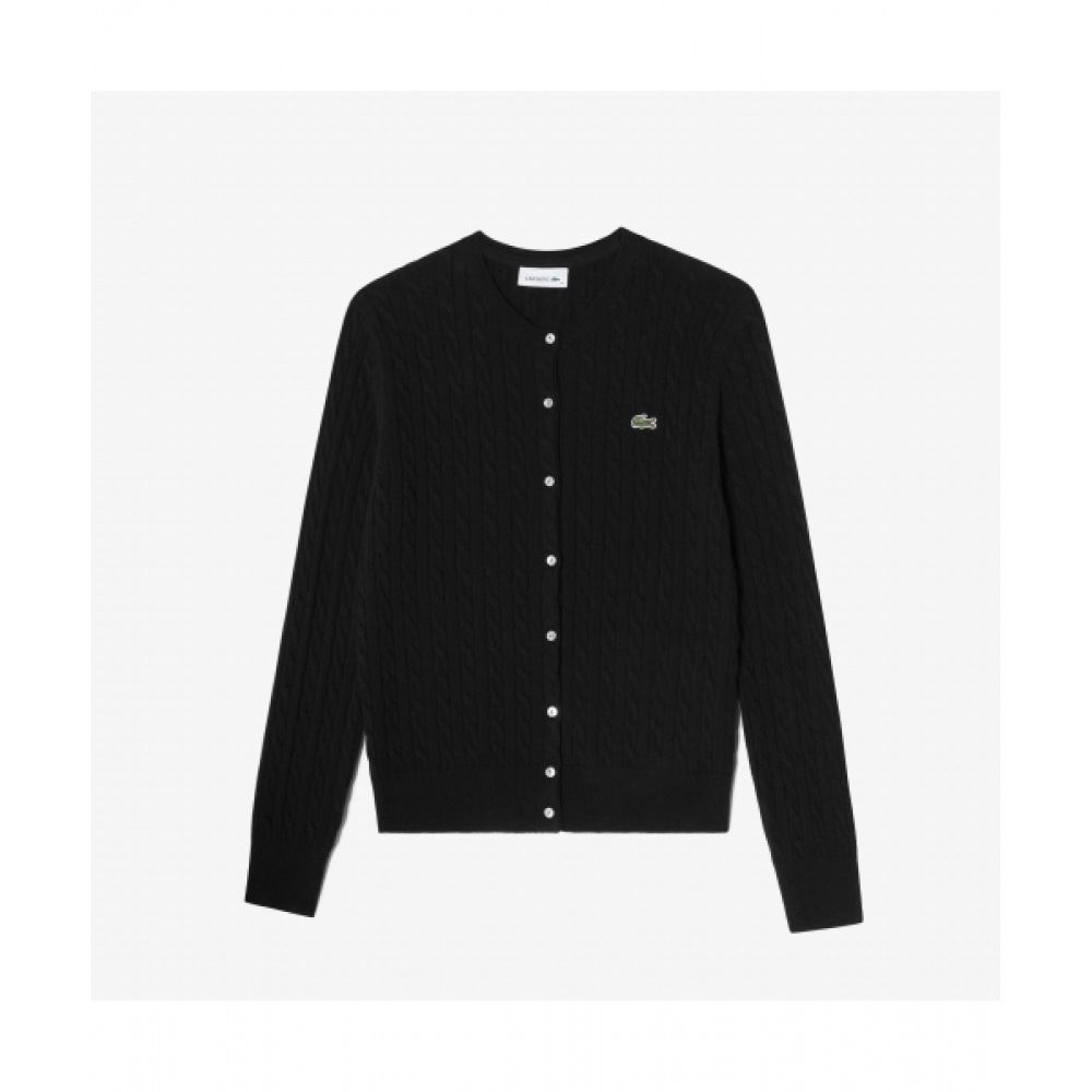 LACOSTE 女性用ケーブルクルーネックカーディガン [ブラック]