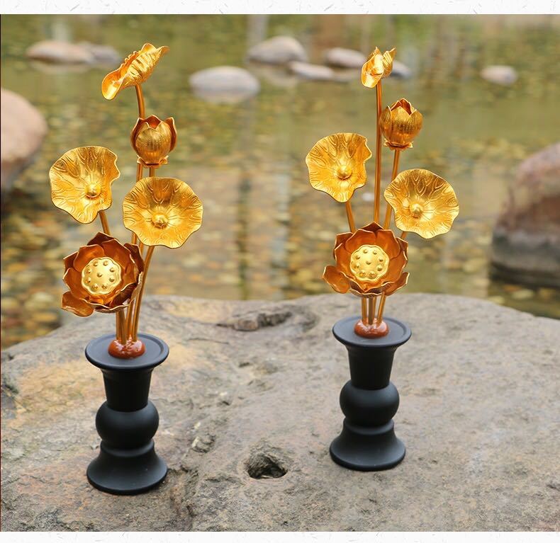 [高品質]仏教工芸品 アンティーク　密教法具 置物 供養 常花 飾り物 アルミ製 高さ24cm １ピース