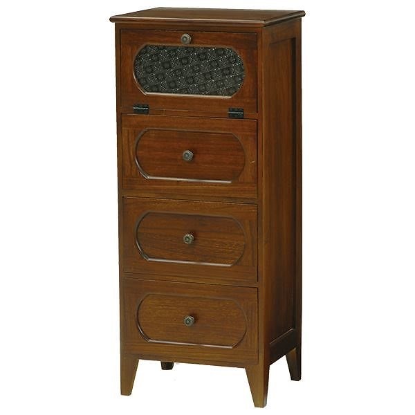 レトロ調スリムチェスト/リビング収納 幅42cm高さ100cm 木製（桐材） アンティーク風 ブラウン 完成品