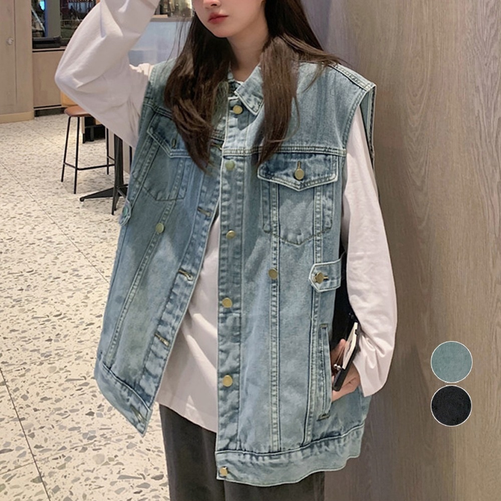 国内即納 デニムベスト ジレ 重ね着デニムチョッキ