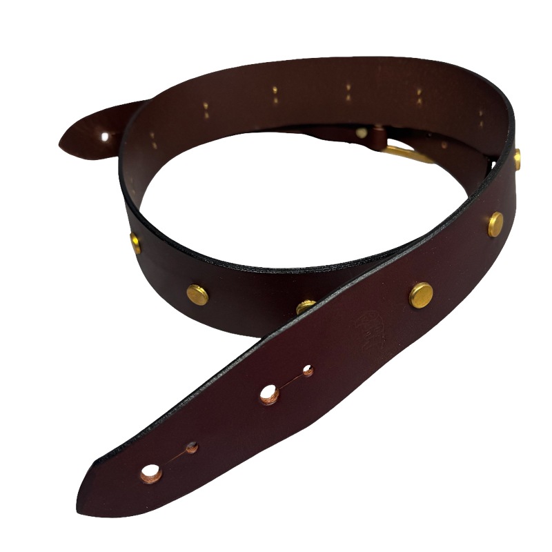 英国手工製ギターストラップ Full Stud Western Brown Round Brass Steve Gibbonsモデル