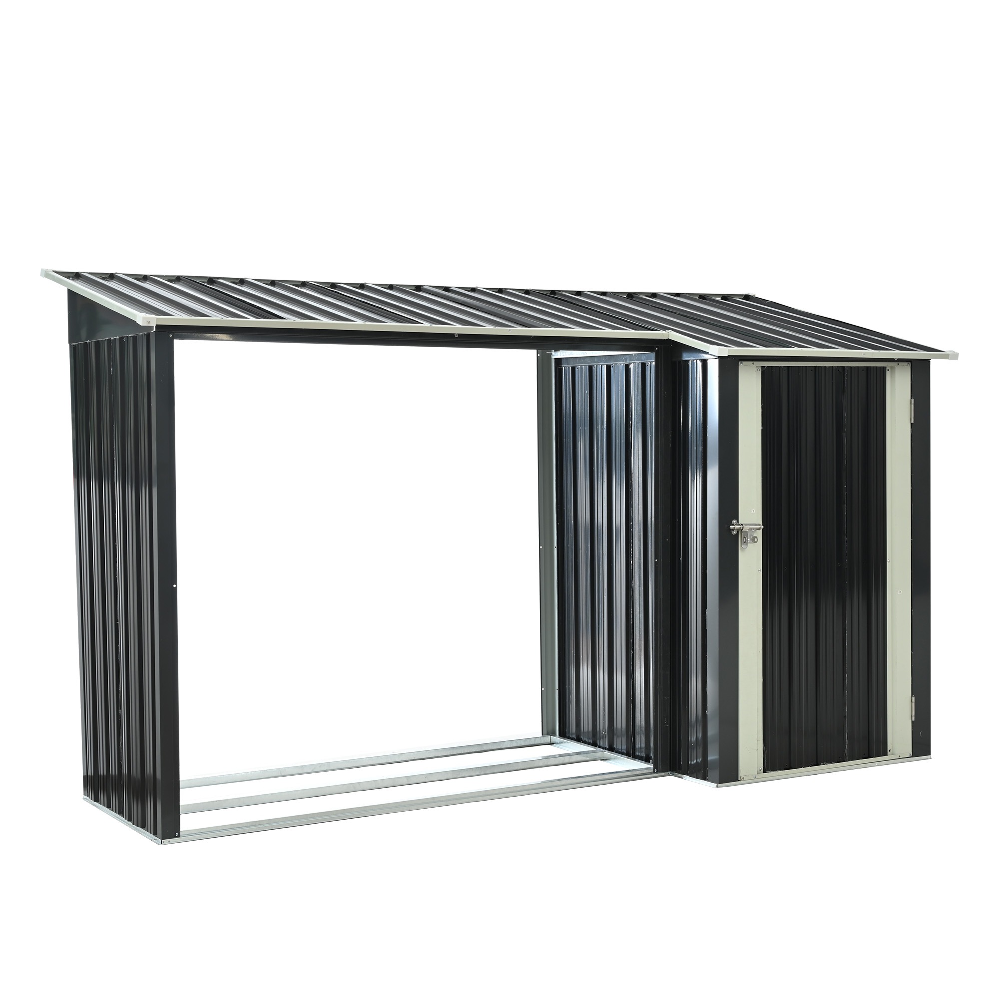 [国内即発送]薪小屋＆収納庫 L270xW92xH158cm 屋外 屋根付き 薪ラック 耐荷重300KG 物置 薪棚 薪ストッカー 薪置き棚 薪ストーブグッズ 薪 ラック 大型 軽量 チール製 収納