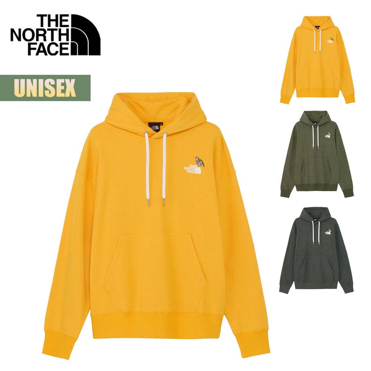 パーカー ユニセックス ズーピッカーフーディ スウェット プルオーバー シマフクロウ 刺繍 ロゴ サステナブル アウトドア キャンプ グレー カーキ イエロー NT12535 2025 FW 正規品