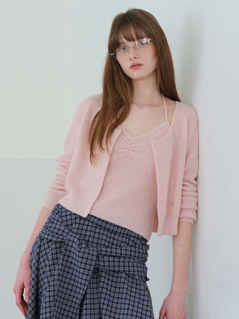 HALTER CARDIGAN SET PINK