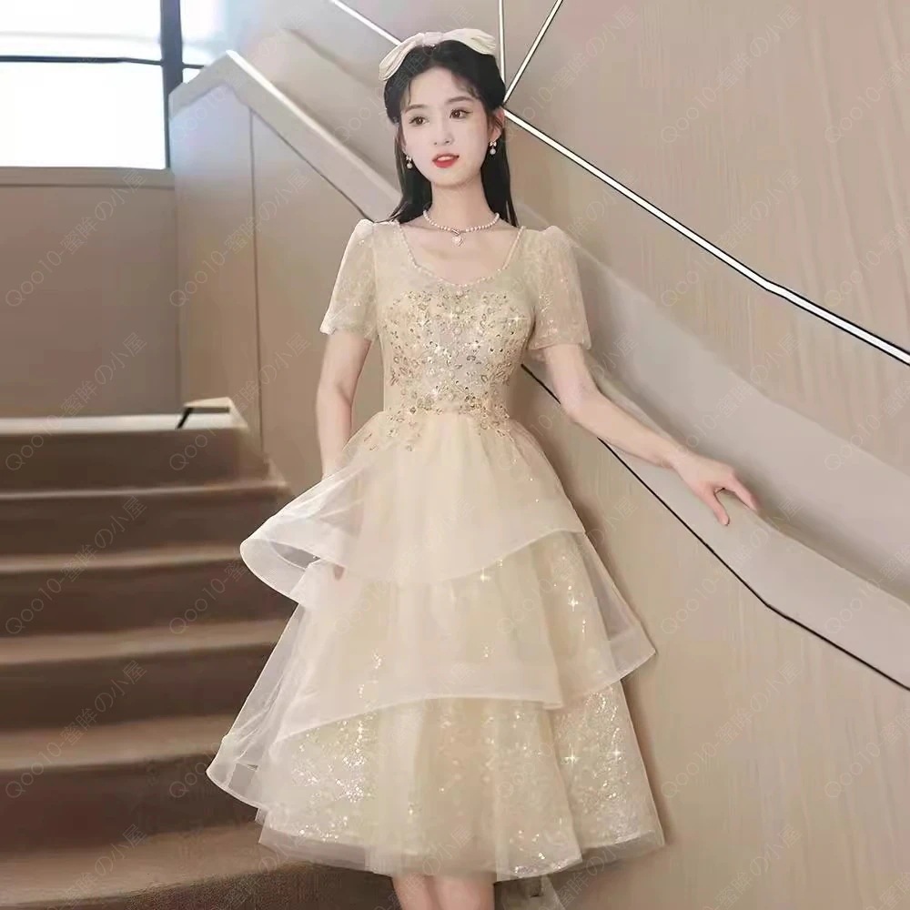 パーティドレス ウェディングドレス 花嫁 演奏会用ロングドレス カラードレス Ａライン 結婚式 カラードレス シャンパン-73