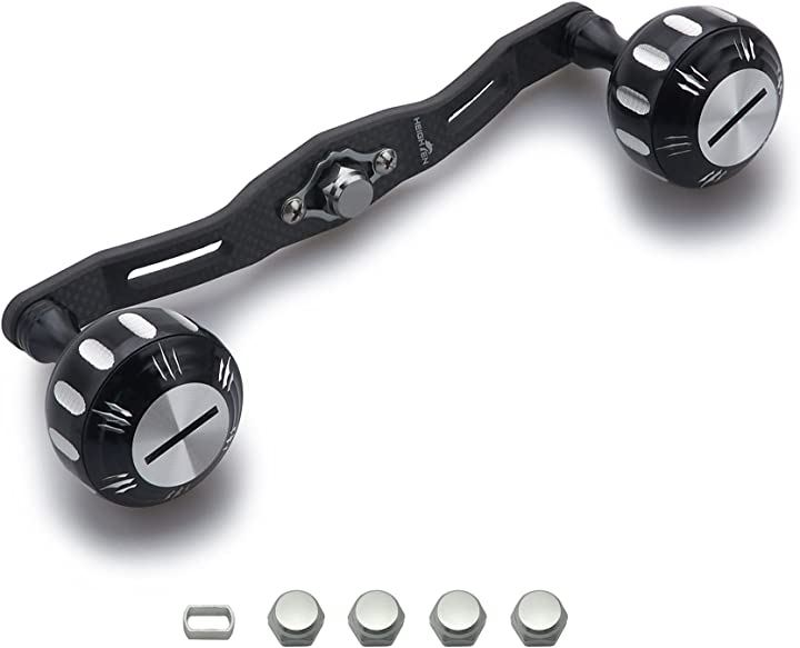 リール ハンドル 厚さ4mm 1.5K炭布 カーボン 35mm ノブ搭載 SHIMANO DAIWA Abu 通用 ベイトリール Hammer 380(ブラック＆シルバー, 130mm)
