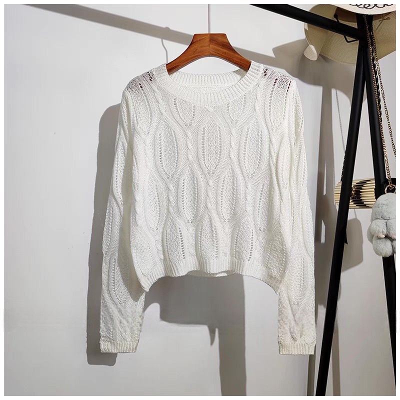 レディース トップス サマーセーター サマーニット 長袖 ラウンドネック フェミニン ハイウエスト 編み込み 編み上げ 透け感 シースルー かわいい 大人可愛い きれいめ シンプル カジュアル