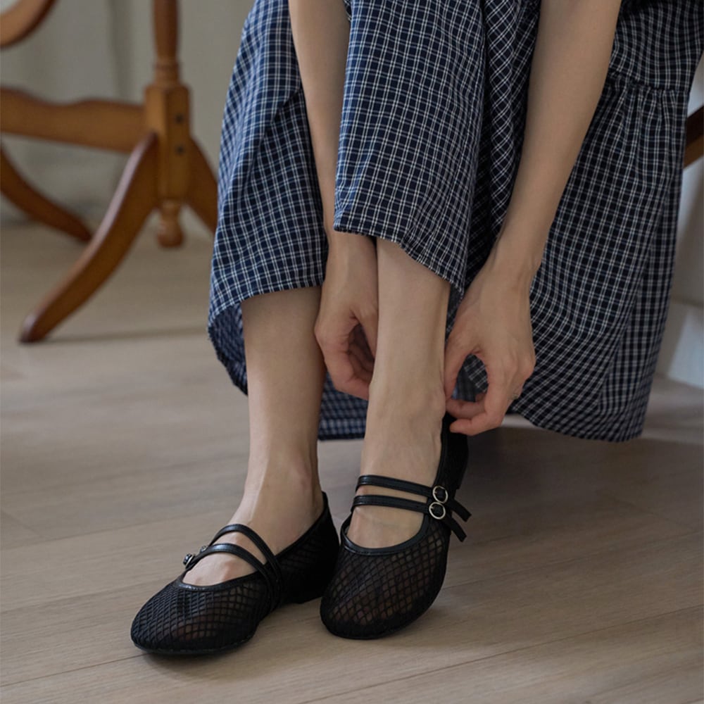 フロゼンメッシュダブルストラップメリージェーンフラットシューズ 10,882円