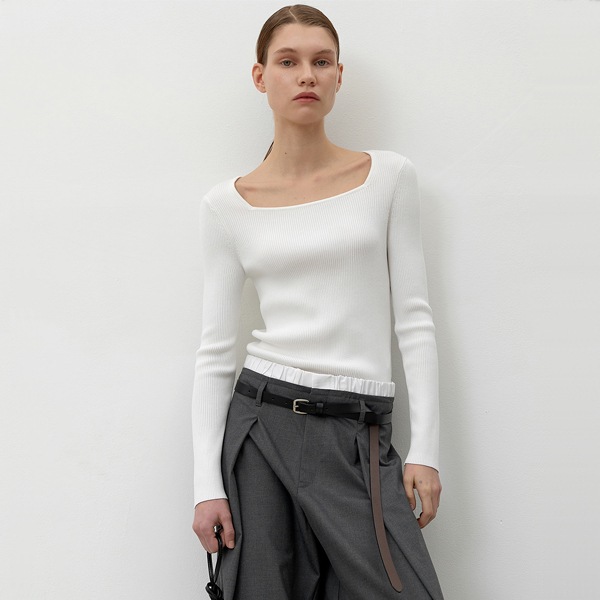 (T-6758)ESSENTIAL SQUARE NECK RIBBED KNIT