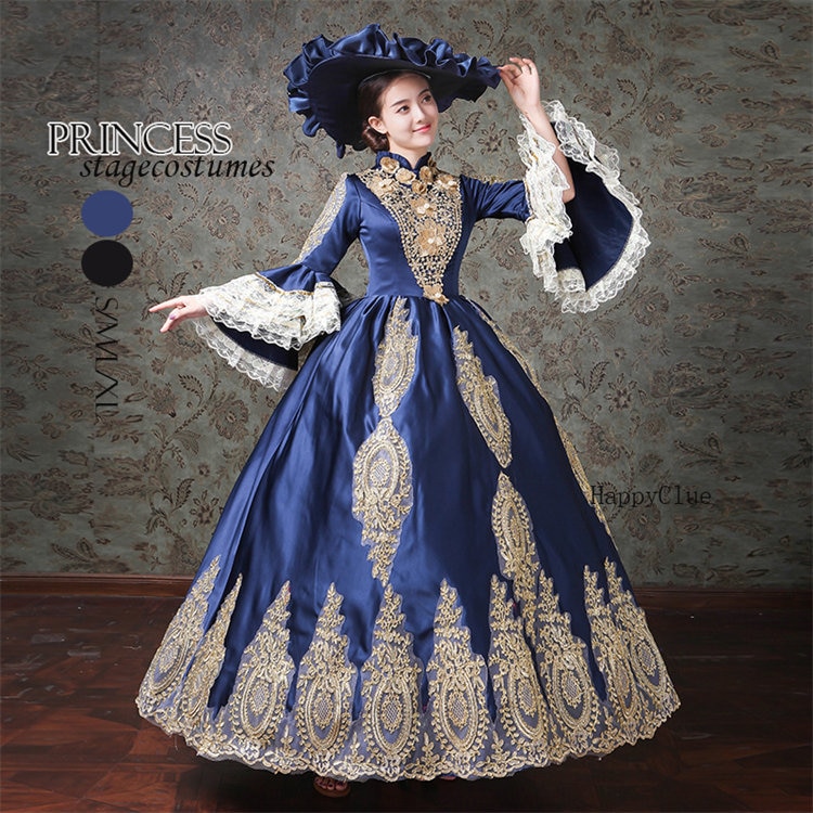 貴族 ドレス 宮廷お嬢様 衣装 ステージ衣装 プリンセス ロングドレス 宮廷服 豪華な 中世ヨーロッパ 舞台劇 演劇 おしゃれ レース フリル オペラ 声楽 学園祭 文化祭 イベント 演奏会 発表会