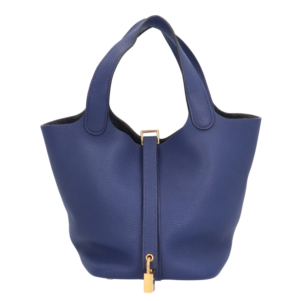 エルメス ピコタンロックPM ハンドバッグ トゴ ブルー HERMES 中古
