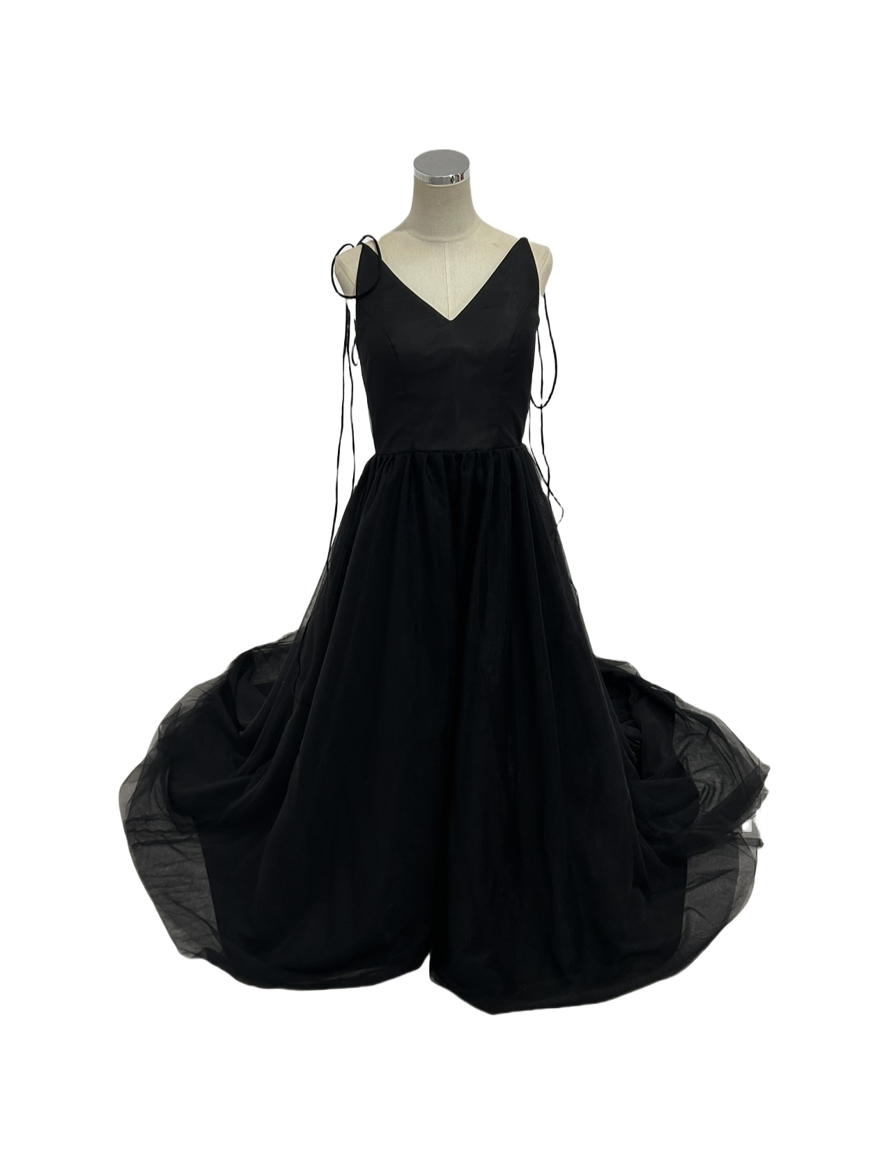 パーティードレス キャミソール リボン ブラック バックレス カラードレス 前撮り Vネックドレス