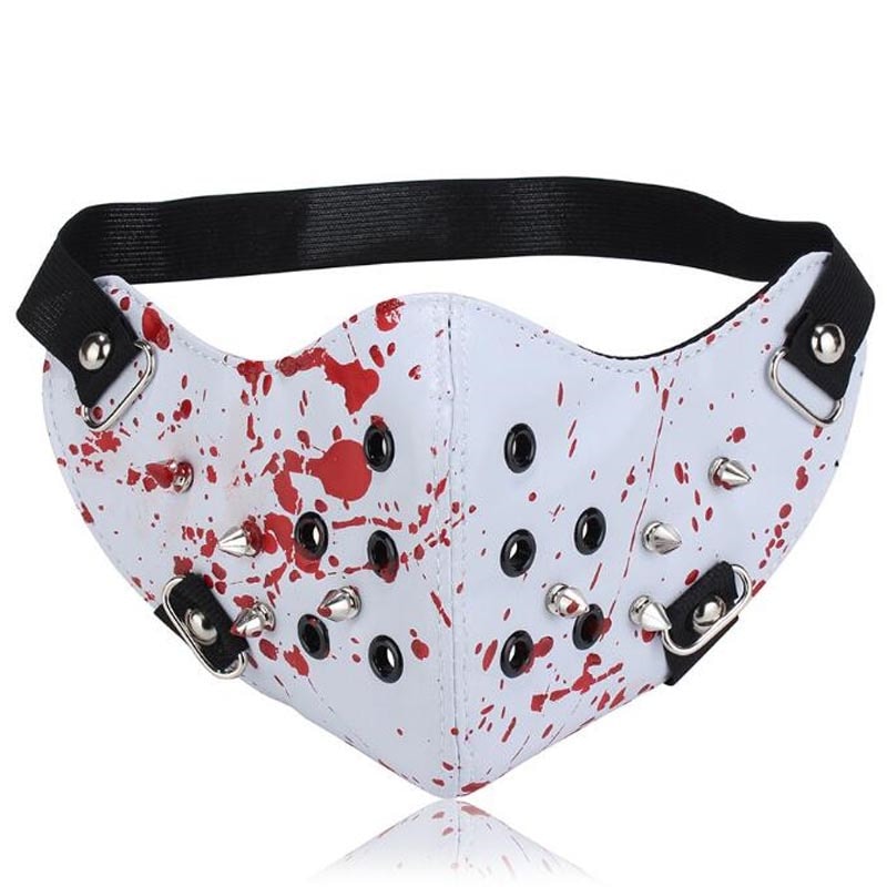 ホワイトレザースケルトンマスク (鮮血スパイク) 半顔 お面 かぶりもの 覆面 衣装 変装グッズ 仮面 仮装 コスプレ 忘年会 新年会 おもしろい ユニーク 怖い 余興 mt971xxxxxxxx