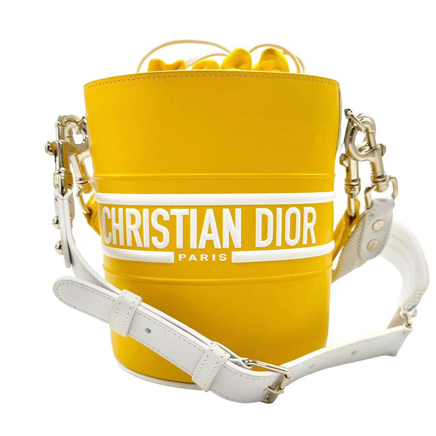 クリスチャンディオール Christian Dior ショルダーバッグ ハンドバッグ ヴァイブ バケット レザー イエロー レディース z2217