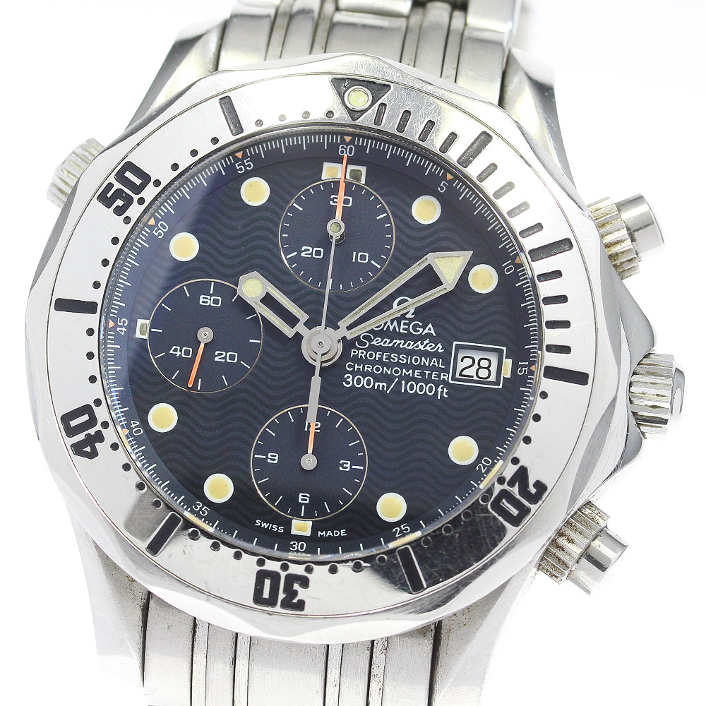 訳あり オメガ OMEGA 2598.80 シーマスター300 クロノグラフ デイト 自動巻き メンズ 箱付き_810324【中古】