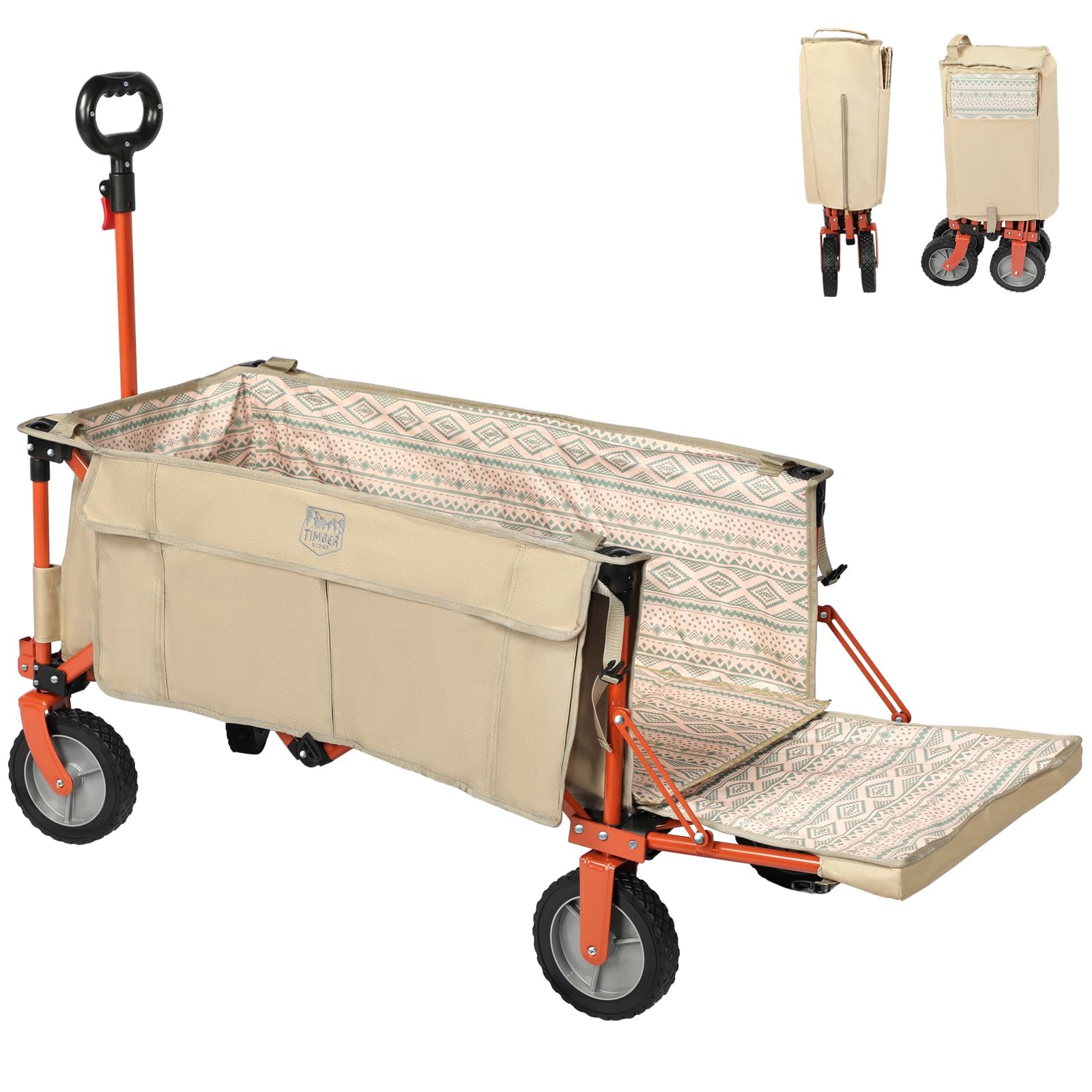 TIMBER RIDGE アウトドアワゴン 折り畳み 長物対応 ワンタッチ収束式 耐荷重100kg 自立収納 大容量130L+43L 収納ポケットつき キャリーワゴン アウトドアキャリー キャンプワゴ