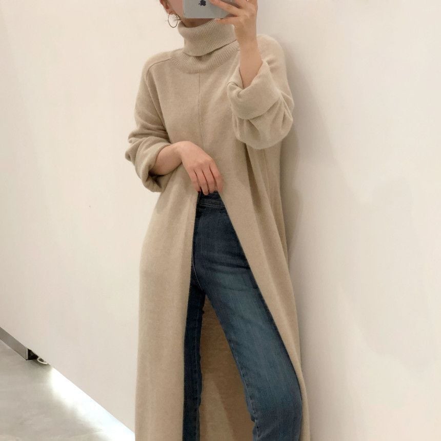 トップス デート セーター カーディガン ロング ロング丈 袖あり 長袖 ハイネック 襟付き フレア セミフレア スリム タイト 細身 ストレート スマート かわいい 大人可愛い きれいめ wto03
