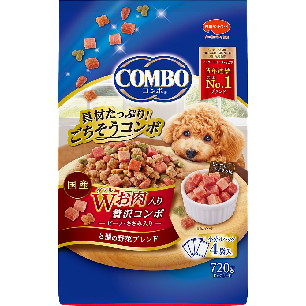 （まとめ買い）日本ペットフード コンボ Wお肉入り贅沢コンボ 720g 犬用フード [x5]