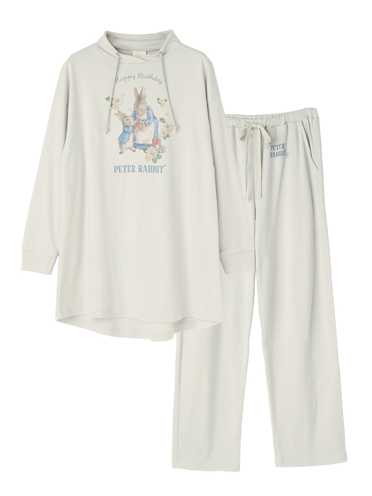 [repose time] ルームウェア レディース 長袖 上下 大きいサイズ 部屋着 パジャマ ゆったり パンツ 可愛い 【ピーターラビットギフト柄チュニック＆パンツセット】 PETER RABB