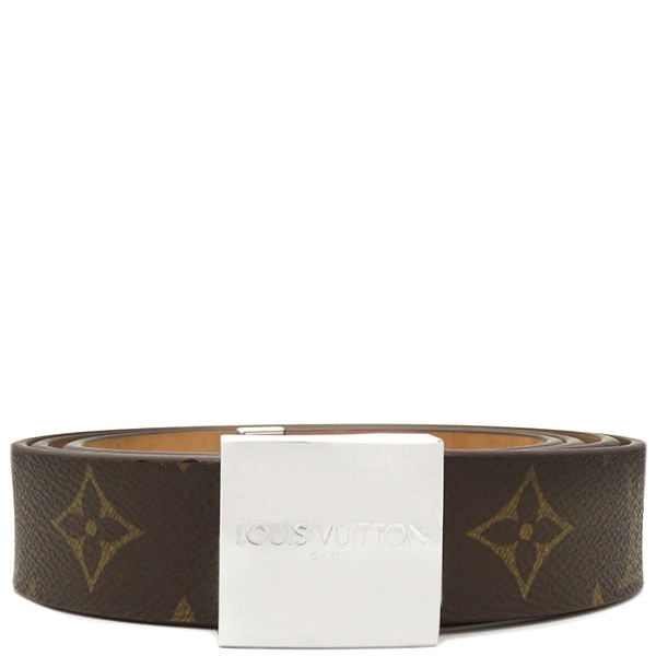 ルイヴィトン LOUIS VUITTON ベルト サンチュール キャレ ベルト モノグラムキャンバス モノグラム シルバー金具 茶 M6801 LB1011 【箱】【中古】