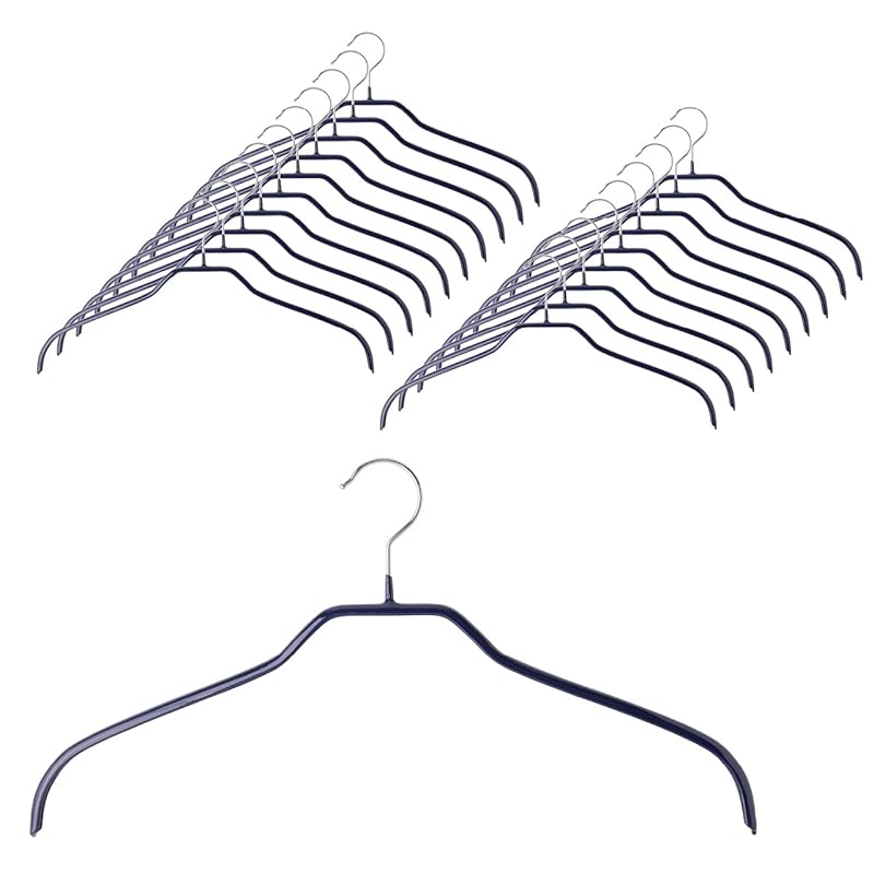 MAWA(マワ) ハンガー シルエット41[20本セット,ダークブルー] スリム 省スペース 滑り止めコーティング 耐久性のあるメタルハンガー シャツ・ブラウス・ジャンパーに最適 360回転フック
