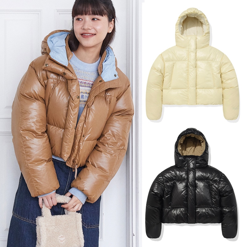 RDS GLOSSY SHORT PUFFER / black / butter / brown