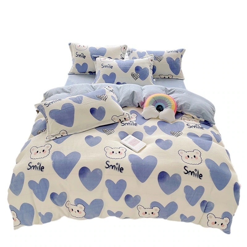 1.8メートルベッド小フレッシュミルクベルベットベッド4点セット秋冬両面厚手パッド入り掛け布団カバーコーラルベルベット