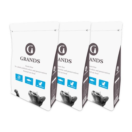 GRANDS (グランツ) 無添加 グレインフリー 全猫種・全年齢用 プレミアムキャットフード サーモン味 500G 総合栄養食 天然由来のオメガ脂肪酸 高タンパク質 低糖質 3袋セット