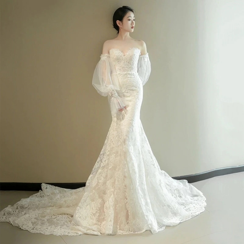 マーメイド 花嫁ドレス きれいめ 前撮りドレス 後撮り 結婚式ドレス パーティードレス お姫様 成人式ドレス 可愛い 高級感 ウェディングドレス フォトウェディング撮影 カラードレス コンサート オフ