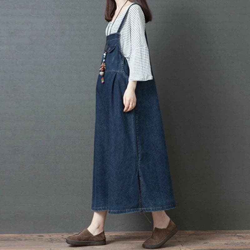 ジャンパースカート 夏 デニム ワンピース ロング スリット サロペット オールインワン ロングワンピース ノースリーブ レディース デニムワンピース マキシワン