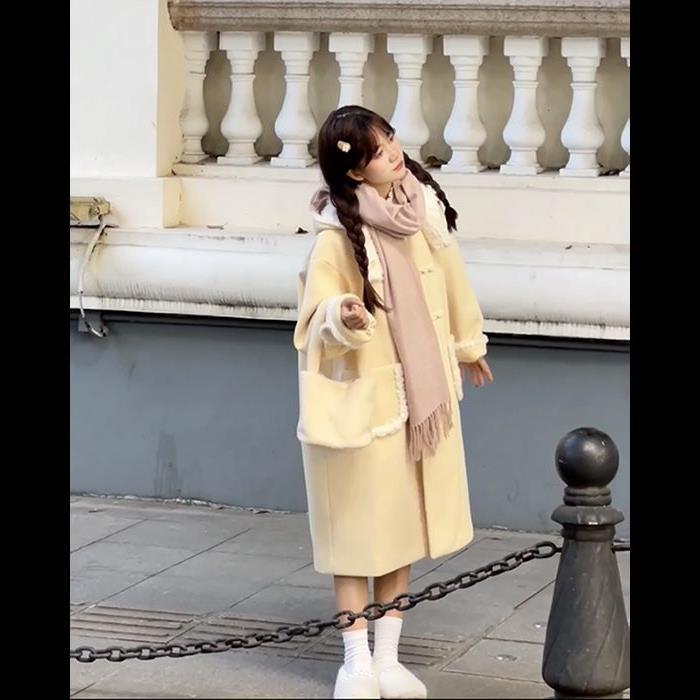 秋冬防寒大人っぽチェスターコート 冬アウター ホーンボタン付きレディース冬スタイルウールコートミドル丈カレッジスタイルウールコート 韓国ファッション